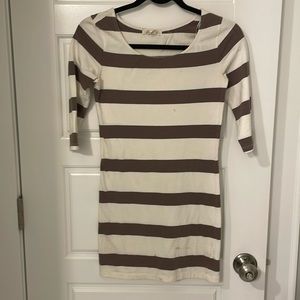 Brown and white striped mini dress
